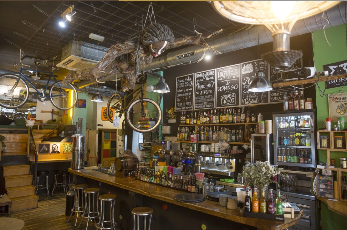 Inside the Recyclo Bike Café bar in Málaga